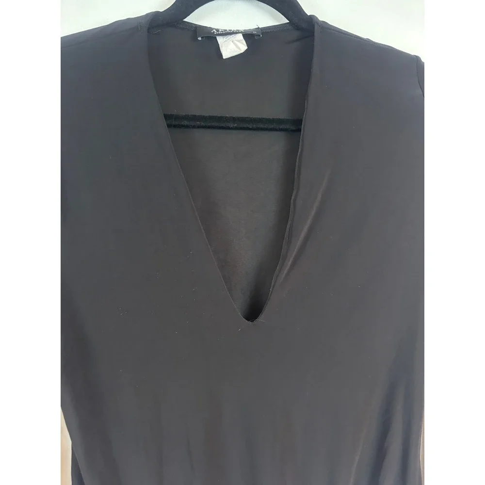 Akira Womens Deep V Neck Long Sleeve Thong‎ Bodysuit Black XL